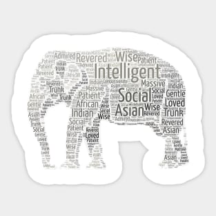 Standing Elephant Word Cloud Art Sticker